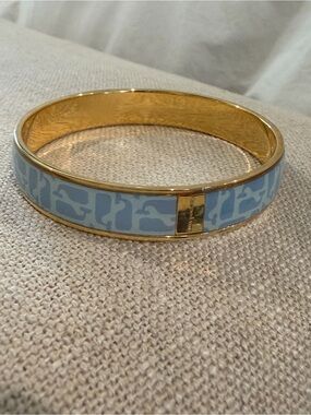 Gold-Tone Blue Patterned Enamel Bangle Bracelet